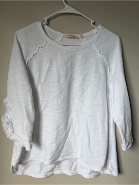 Soft Surroundings Avery White French Terry Ruffle 3/4 Sleeve Cotton Tunic Top S